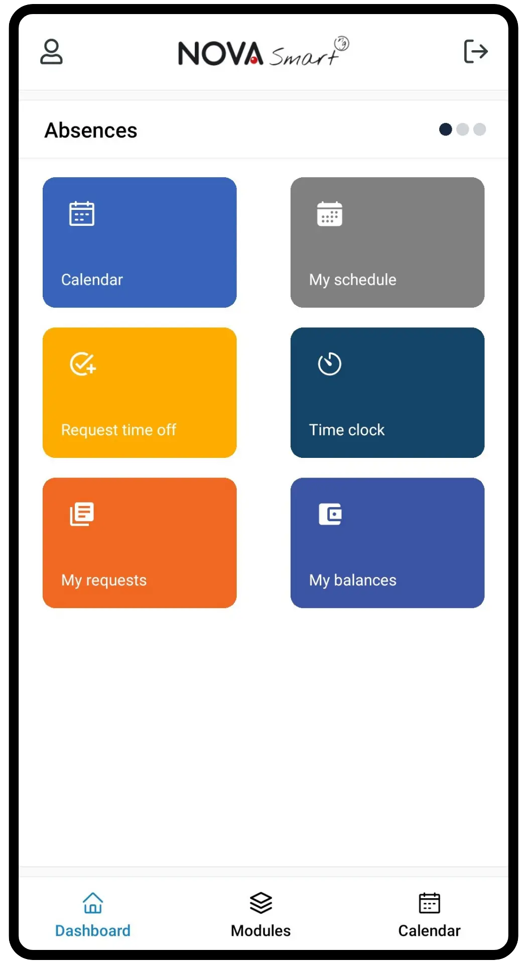 Tableau de bord de l'application Nova Smart NG